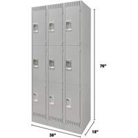 Casiers, 3 niveaux, Bloc de 3, 36" x 18" x 76", Acier, Gris, D&eacute;mont&eacute; Brunswick Fyr & Safety