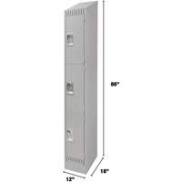 Lockers, 3 -tier, 12" x 18" x 86", Steel, Grey, Knocked Down Brunswick Fyr & Safety