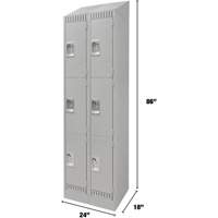 Lockers, 3 -tier, Bank of 2, 24" x 18" x 86", Steel, Grey, Knocked Down Brunswick Fyr & Safety