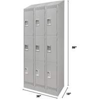 Lockers, 3 -tier, Bank of 3, 36" x 18" x 86", Steel, Grey, Knocked Down Brunswick Fyr & Safety