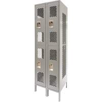 Vented Lockers, 2 -tier, Bank of 2, 24" x 18" x 78", Steel, Grey, Knocked Down, Perforated Brunswick Fyr & Safety