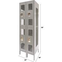 Vented Lockers, 2 -tier, Bank of 2, 24" x 18" x 78", Steel, Grey, Knocked Down, Perforated Brunswick Fyr & Safety