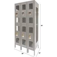 Vented Lockers, 2 -tier, Bank of 3, 36" x 18" x 78", Steel, Grey, Knocked Down, Perforated Brunswick Fyr & Safety