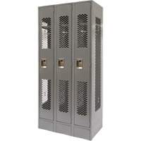 Vented Lockers, Bank of 3, 36 x 18" x 78", Steel, Grey, Knocked Down, Perforated Brunswick Fyr & Safety