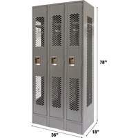 Vented Lockers, Bank of 3, 36 x 18" x 78", Steel, Grey, Knocked Down, Perforated Brunswick Fyr & Safety