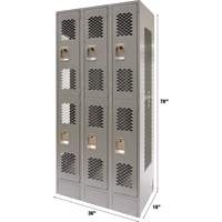Vented Lockers, 2 -tier, Bank of 3, 36 x 18" x 78", Steel, Grey, Knocked Down, Perforated Brunswick Fyr & Safety