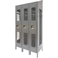 Vented Lockers, Bank of 3, 36 x 18" x 88", Steel, Grey, Knocked Down, Perforated Brunswick Fyr & Safety
