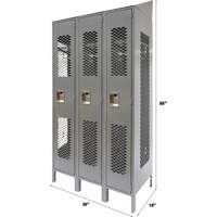 Vented Lockers, Bank of 3, 36 x 18" x 88", Steel, Grey, Knocked Down, Perforated Brunswick Fyr & Safety