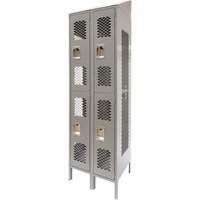 Vented Lockers, 2 -tier, Bank of 2, 24" x 18" x 88", Steel, Grey, Knocked Down, Perforated Brunswick Fyr & Safety