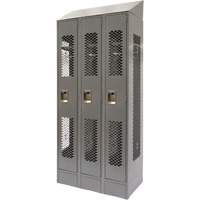 Vented Lockers, Bank of 3, 36 x 18" x 88", Steel, Grey, Knocked Down, Perforated Brunswick Fyr & Safety