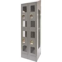 Vented Lockers, 2 -tier, Bank of 2, 24" x 18" x 88", Steel, Grey, Knocked Down, Perforated Brunswick Fyr & Safety