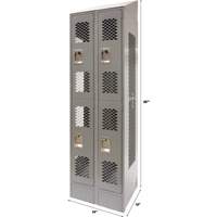Vented Lockers, 2 -tier, Bank of 2, 24" x 18" x 88", Steel, Grey, Knocked Down, Perforated Brunswick Fyr & Safety