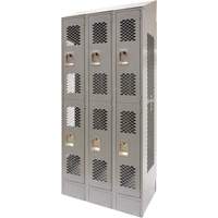 Vented Lockers, 2 -tier, Bank of 3, 36 x 18" x 88", Steel, Grey, Knocked Down, Perforated Brunswick Fyr & Safety