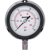 Pressure Gauge, 4-1/2" , 0 - 15 psi/0 - 100 kPa, Bottom Mount, Liquid Filled Analogue Brunswick Fyr & Safety