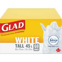 Sacs &agrave; ordures hauts 45 L avec Febreze, R&eacute;gulier, 24" la x 28" lo, Blanc Brunswick Fyr & Safety