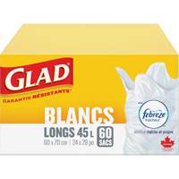 Sacs &agrave; ordures hauts 45 L avec Febreze, R&eacute;gulier, 24" la x 28" lo, Blanc Brunswick Fyr & Safety