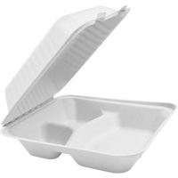 Compostable Hinged Food Containers with Compartments, Bagasse, Square Brunswick Fyr & Safety
