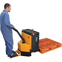 Fully Powered Electric Pallet Truck With  Stand-On Platform, 4500 lbs. Cap., 48" L x 30.25" W LV537 | Brunswick Fyr & Safety