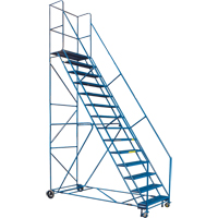 CSA-Certified Rolling Step Ladder with Locking Step, 14 Steps, 30" Step Width, 128" Platform Height, Steel Brunswick Fyr & Safety