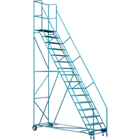 CSA-Certified Rolling Step Ladder with Locking Step, 16 Steps, 30" Step Width, 144" Platform Height, Steel Brunswick Fyr & Safety