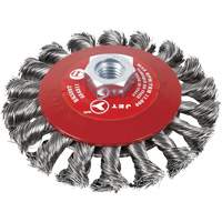 Brosse conique &agrave; fils nou&eacute;s torsad&eacute;s, Dia. 6", Fils 0,02", Arbre 5/8"-11, Acier Brunswick Fyr & Safety