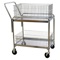 Wire Mesh Office Mail Cart, 200 lbs. Capacity, Chrome, 20" D x 33" L x 37-1/2" H, Chrome Plated MO208 | Brunswick Fyr & Safety