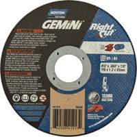 Meule &agrave; tronçonner pour coupe &agrave; angle droit RightCut Gemini, 4-1/2" x 0,045", Arbre de 7/8", Type 01/41, Oxyde d'aluminium, 13580 Tr/min Brunswick Fyr & Safety