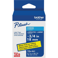 Tape Cartridge for P-touch&reg; Labeling System, 18 mm x 8 m, Black on Yellow Brunswick Fyr & Safety