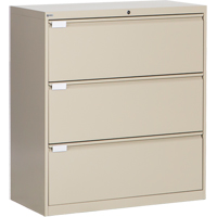 Lateral Filing Cabinet, Steel, 3 Drawers, 36" W x 18" D x 40-1/16" H, Beige OP217 | Brunswick Fyr & Safety