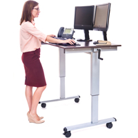 Adjustable Stand-Up Workstations, Stand-Alone Desk, 48-1/2" H x 48" W x 32-1/2" D, Walnut OP282 | Brunswick Fyr & Safety