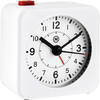Mini Non-Ticking Alarm Clock, Analog, Battery Operated, 2.3" Dia., White OQ835 | Brunswick Fyr & Safety