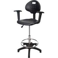 Heavy-Duty Ergonomic Stool with Adjustable Arm Rests, Stationary, Adjustable, 39" - 48", Polyurethane Seat, Black Brunswick Fyr & Safety