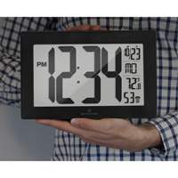 Self-Setting & Self-Adjusting Wall Clock with Stand, Digital, Battery Operated, Black OR493 | Brunswick Fyr & Safety