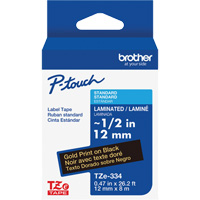 TZe-334 Laminated Tape for TZe-Compatible P-Touch Label Makers, Gold on Black, 0.47" Width Brunswick Fyr & Safety