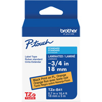 TZe-B41 Laminated Tape for TZe-Compatible P-Touch Label Makers, Black on Fluorescent Orange, 0.7" Width Brunswick Fyr & Safety