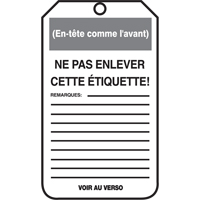 &eacute;tiquettes de verrouillage, Papier cartonn&eacute;, 3-1/8" la x 5-7/8" h, Français Brunswick Fyr & Safety