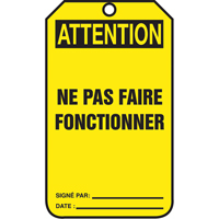 &eacute;tiquettes de verrouillage, Papier cartonn&eacute;, 3-1/8" la x 5-7/8" h, Français Brunswick Fyr & Safety