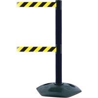 Poteau robuste &agrave; ligne double, Plastique, 38" h, Ruban Noir/Jaune, Longueur du ruban 7,5' Brunswick Fyr & Safety