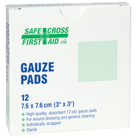 Gaze, Tampon, 3" lo x 3" la, St&eacute;rile, Dispositif m&eacute;dical Classe 1 Brunswick Fyr & Safety