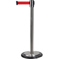 Barri&egrave;res sur pieds pour le contr&ocirc;le des foules, Acier, 35" h, Ruban Rouge, Longueur du ruban 12' Brunswick Fyr & Safety