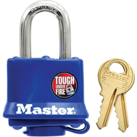 Cadenas r&eacute;sistant aux intemp&eacute;ries, Bleu, Cl&eacute;s diff&eacute;rentes, Acier lamin&eacute;, Largeur de 1-9/16" Brunswick Fyr & Safety