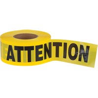 "Attention" Barricade Tape, Bilingual, 3" W x 1000' L, 1.5 mils, Black on Yellow SEK398 | Brunswick Fyr & Safety