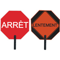 Double-Sided "Arrêt/Lentement" Traffic Control Sign, 18" x 18", Aluminum, French with Pictogram SFU870 | Brunswick Fyr & Safety