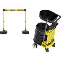 PLUS Barrier Post Cart Kit with Tray, 75' L, Metal, Yellow Brunswick Fyr & Safety