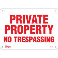 "Private Property" Sign, 7" x 10", Plastic, English Brunswick Fyr & Safety