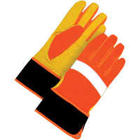 High Visibility Gloves, Size Large, Grain Leather Palm Brunswick Fyr & Safety