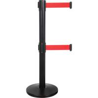 Dual Belt Crowd Control Barrier, Steel, 35" H, Red Tape, 7' Tape Length SHA661 | Brunswick Fyr & Safety