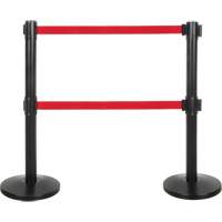 Dual Belt Crowd Control Barrier, Steel, 35" H, Red Tape, 7' Tape Length SHA661 | Brunswick Fyr & Safety