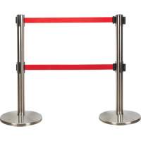 Dual Belt Crowd Control Barrier, Steel, 35" H, Red Tape, 7' Tape Length SHA665 | Brunswick Fyr & Safety