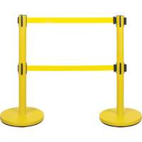 Dual Belt Crowd Control Barrier, Steel, 35" H, Yellow Tape, 7' Tape Length SHA666 | Brunswick Fyr & Safety